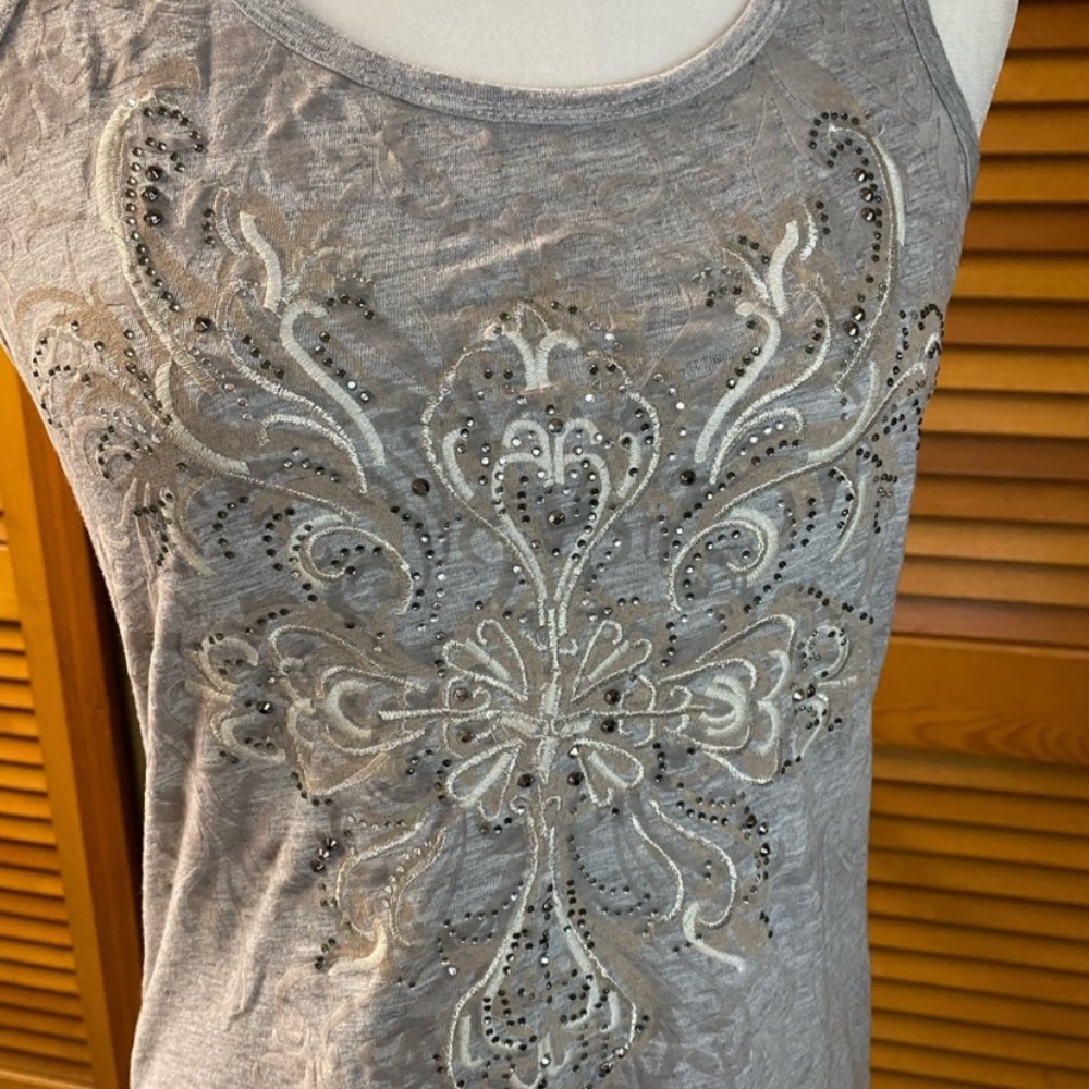 Light Gray Embellished Women's Tank Top - Picture 2 of 9